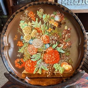 Daher England Floral Bar Ware Round Tin Autumn Thanksgiving Fall Lodge Cabin 16”